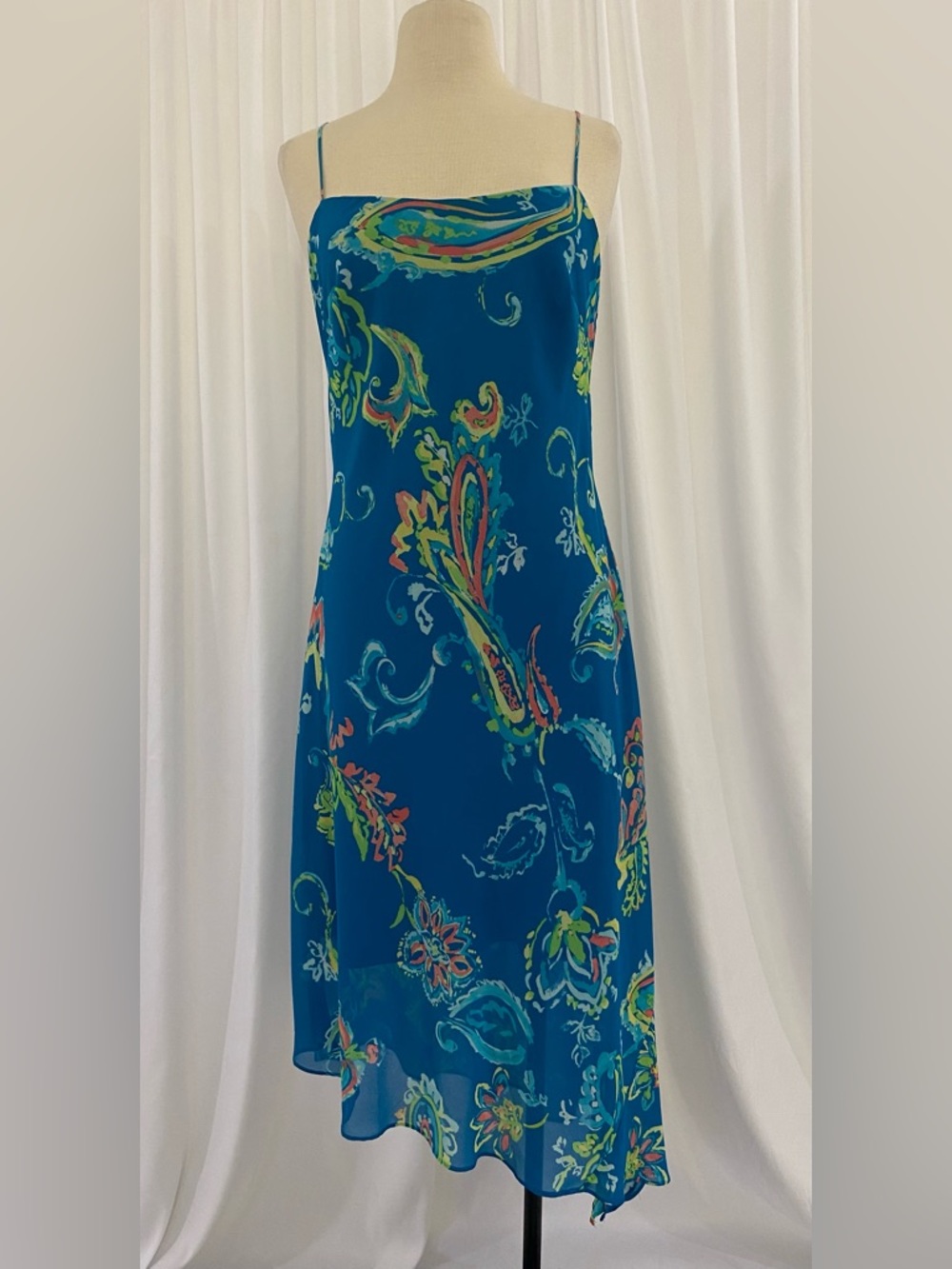 Ralph Lauren Teal Spaghetti Strap Paisley Slip Dress